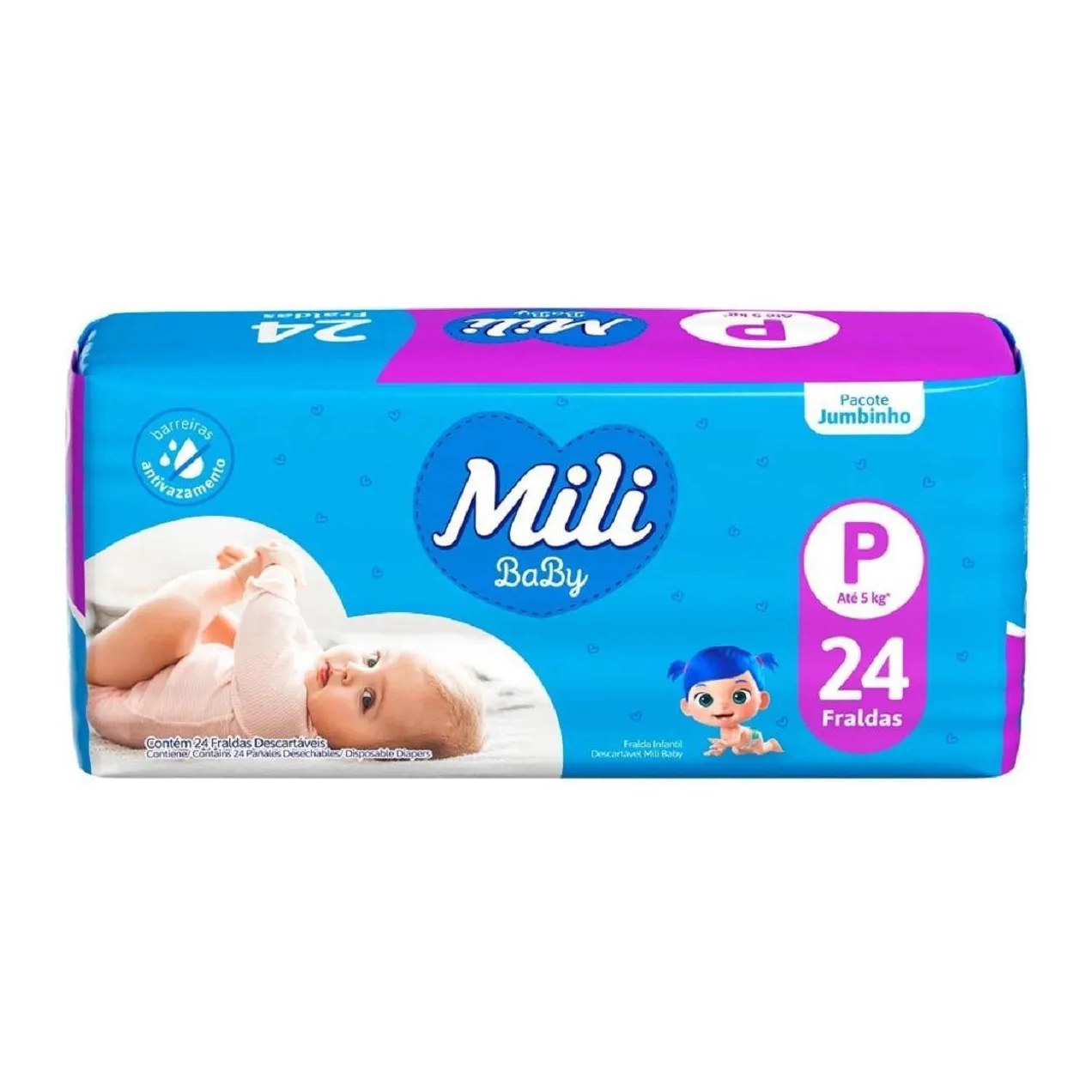 FRALDA DESCARTáVEL MILI JUMBINHO P 24 UNIDADES - MILI