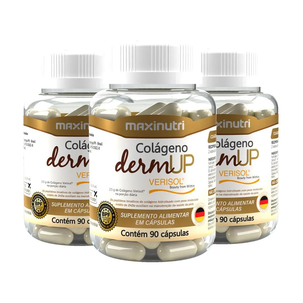 Kit 3 Colágeno Dermup Verisol + Vitaminas A - C - E E Selênio 90 cápsulas Maxinutri