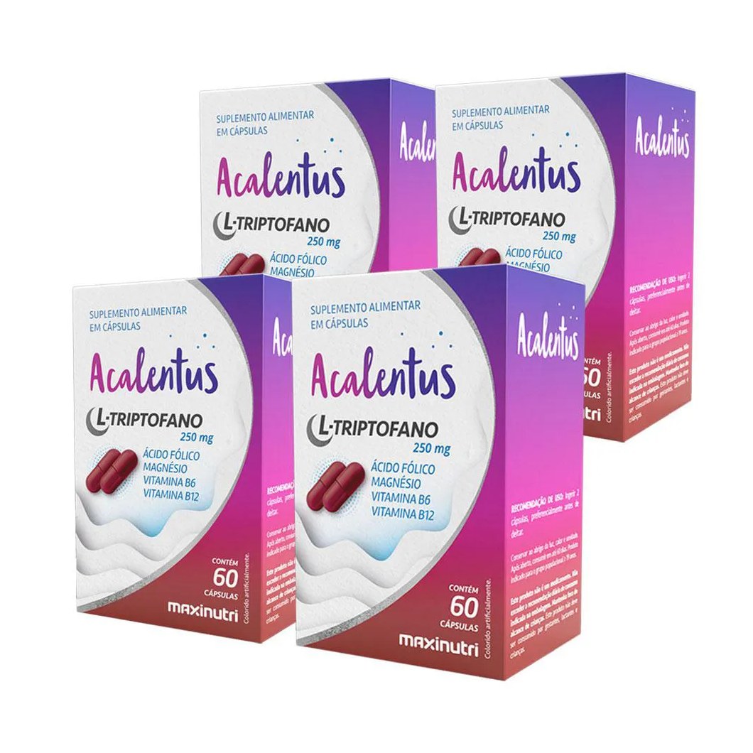 KIT 4 ACALENTUS L-TRIPTOFANO ÁCIDO FóLICO MAGNéSIO VITAMINA B6 E B12 MAXINUTRI 60 CáPS