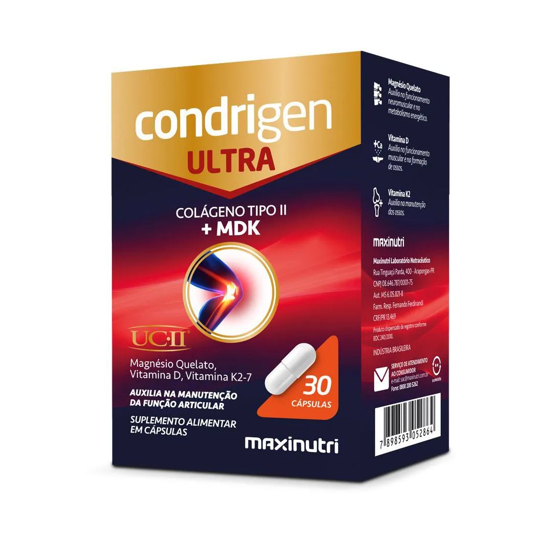 CONDRIGEN ULTRA COLáGENO 2 UCII + MAGNéSIO QUELATO VITAMINA K2-7 30 CáPS MAXINUTRI