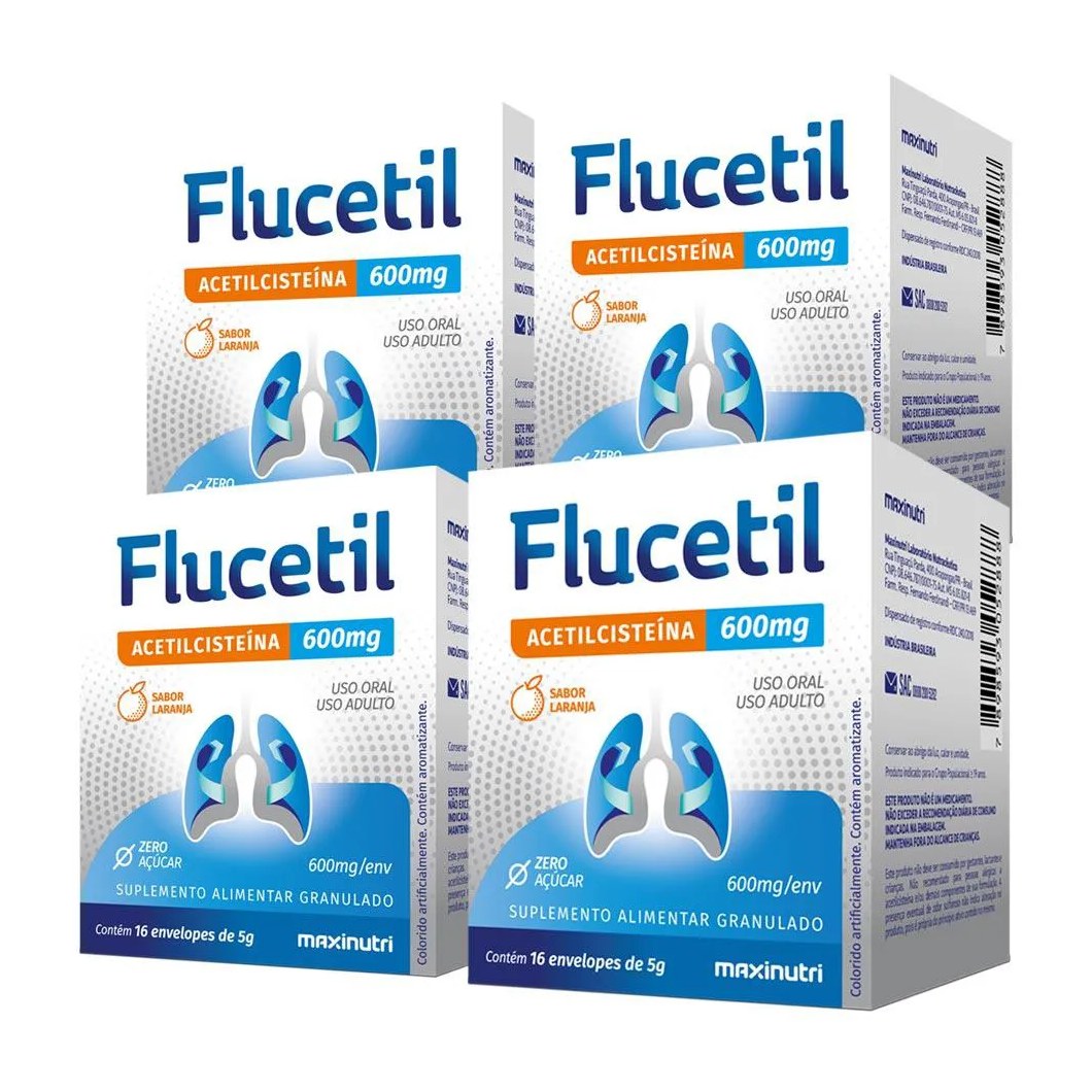 Kit 4 Flucetil Suplemento Alimentar Granulado Sabor Laranja 16x5g Maxinutri