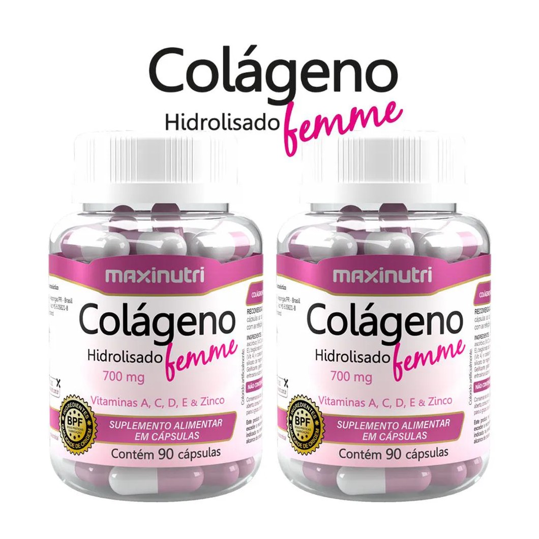 Kit 2 Colágeno Femme Vitaminas A - C - D - E E Zinco 90 Cápsulas Maxinutri