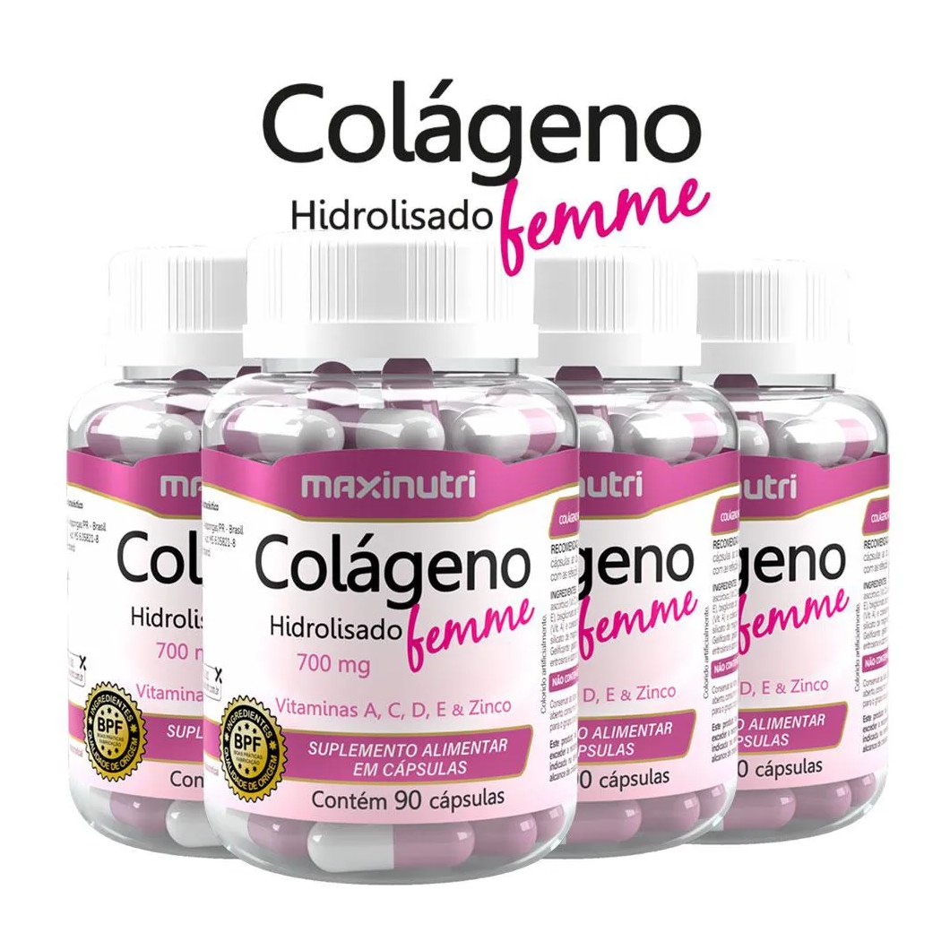 KIT 4 COLáGENO FEMME VITAMINAS A-C-D-E E ZINCO 90 CáPSULAS MAXINUTRI