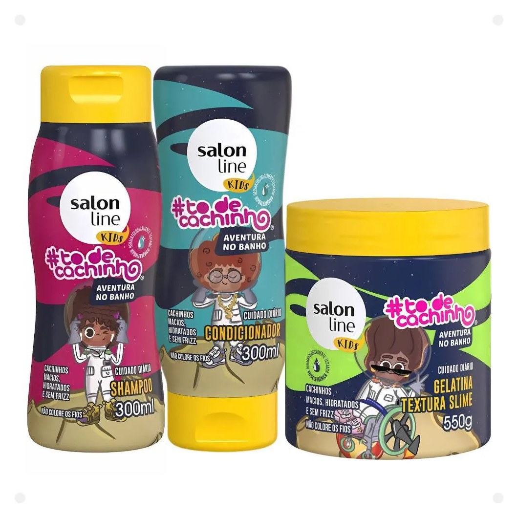 Kit Salon Line Kids #todecachinho Aventura No Banho: Shampoo, Condicionador e Gelatina Textura Slime