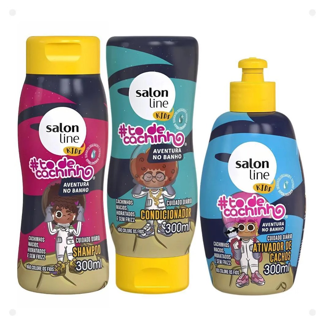 Kit Salon Line Kids #todecachinho Aventura No Banho: Shampoo, Condicionador e Ativador de Cachos 300ml