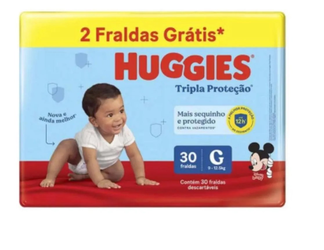 Fralda Huggies Tripla Proteção Mega G com 30 unidades