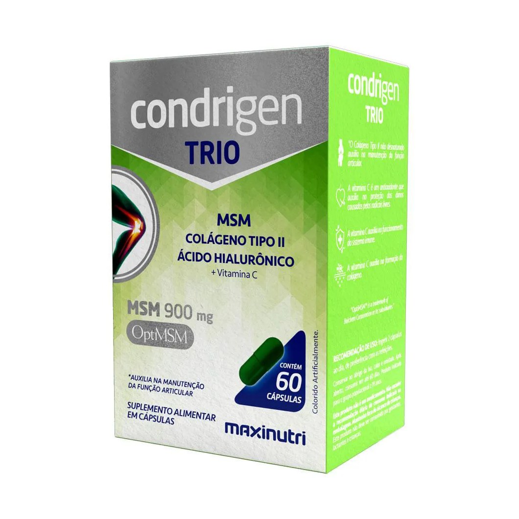 CONDRIGEN TRIO MSM COLáGENO TIPO 2 + ÁCIDO HIALURôNICO VITAMINA C 60 CáPS MAXINUTRI
