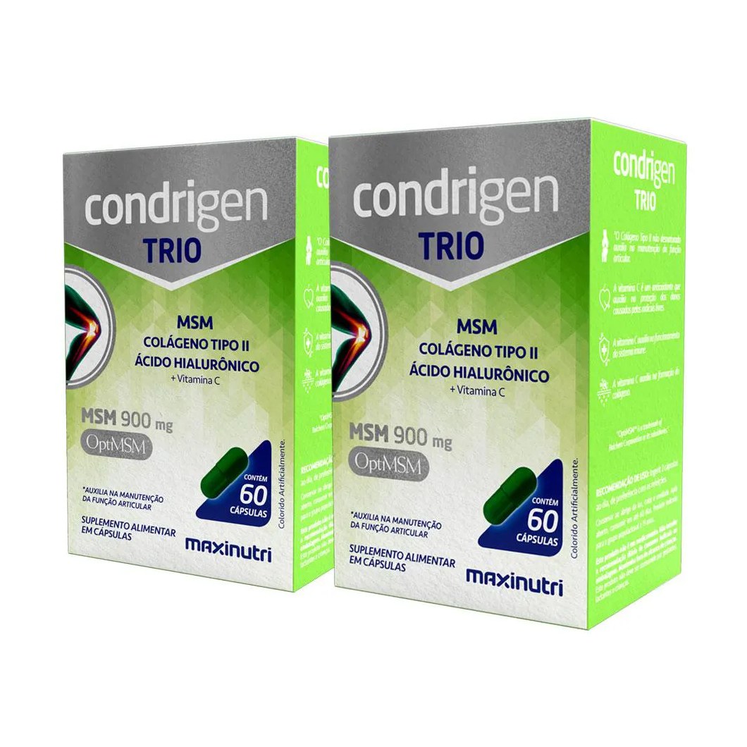 Kit 2 Condrigen Trio Msm Colágeno Tipo 2 + Ácido Hialurônico Vitamina C 60 cápsulas Maxinutri