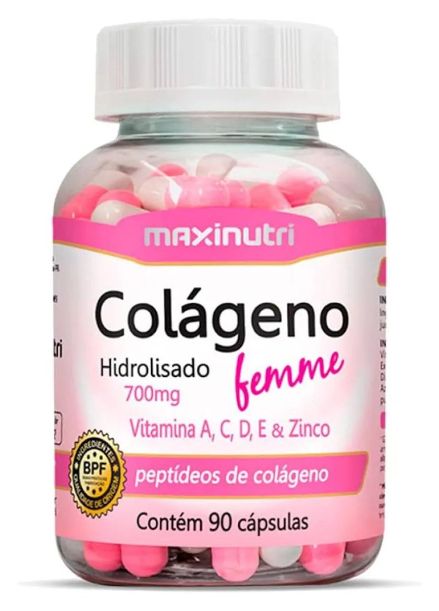 Suplemento Alimentar Colágeno Hidrolisado Femme 700mg 90 cápsulas Maxinutri