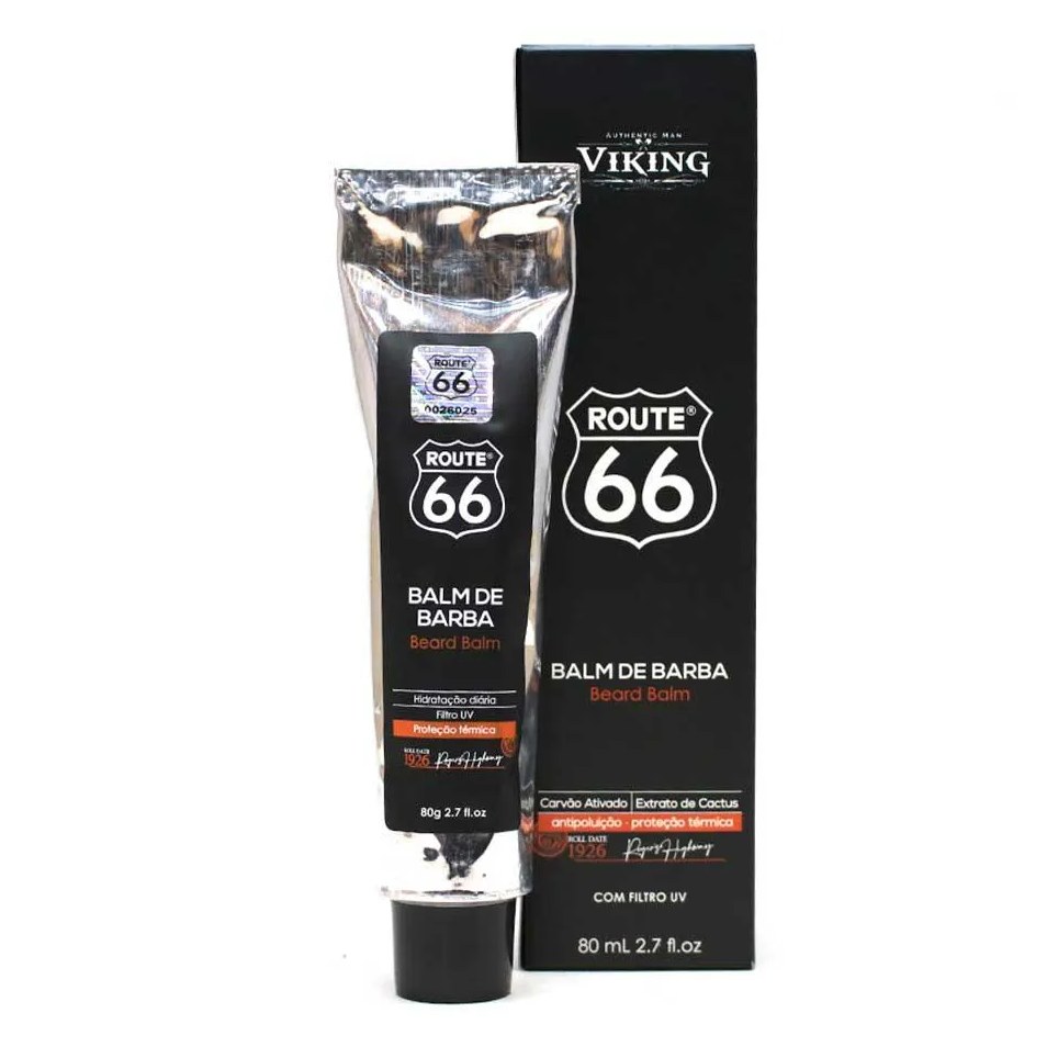 Balm de Barba Route 66 com Proteção Térmica e Carvão Ativado 80ml Viking
