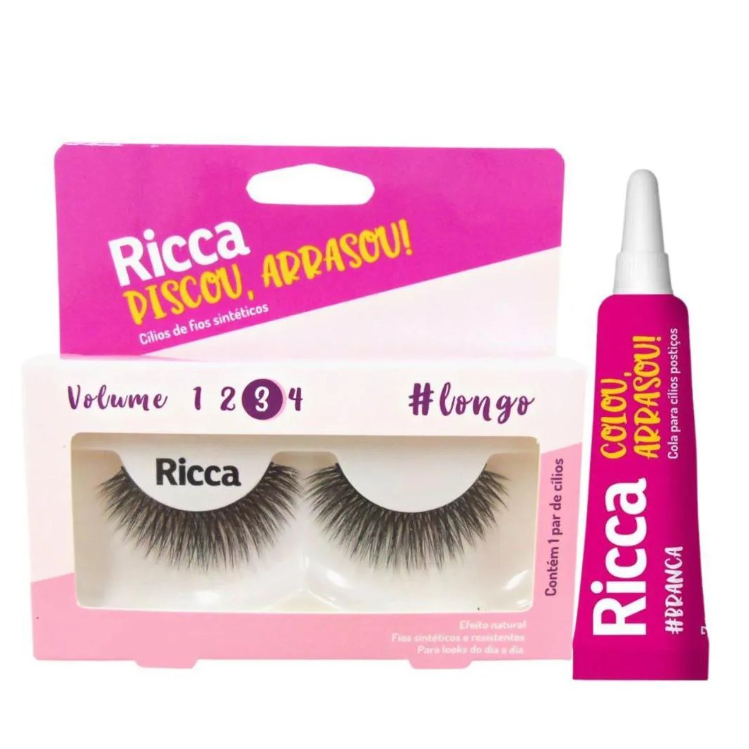 Cílios Postiços + Cola Branca Ricca Belliz Piscou,arrasou Vol:3 Longo Cód.2679