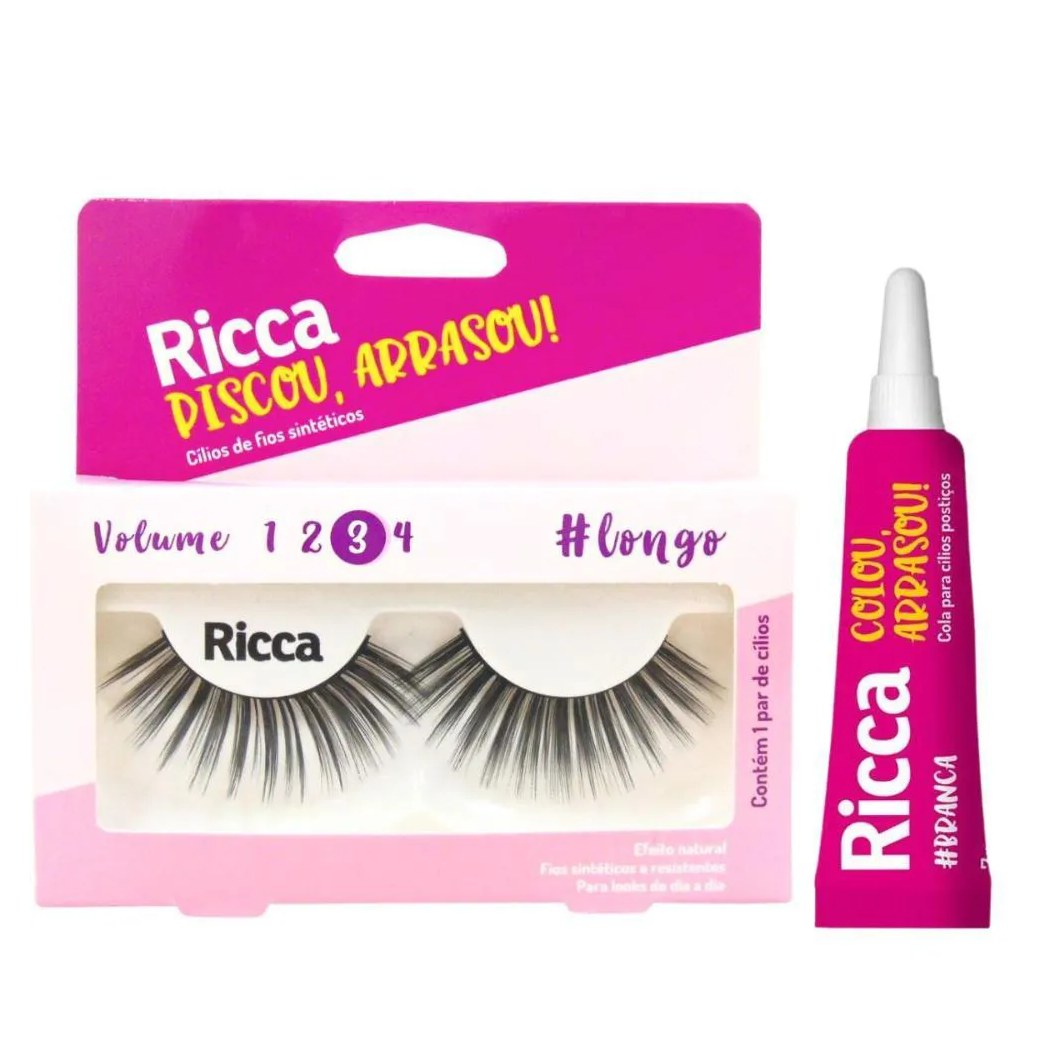Cílios Postiços + Cola Branca Ricca Belliz Piscou,arrasou Vol:3 Longo Cód.2680