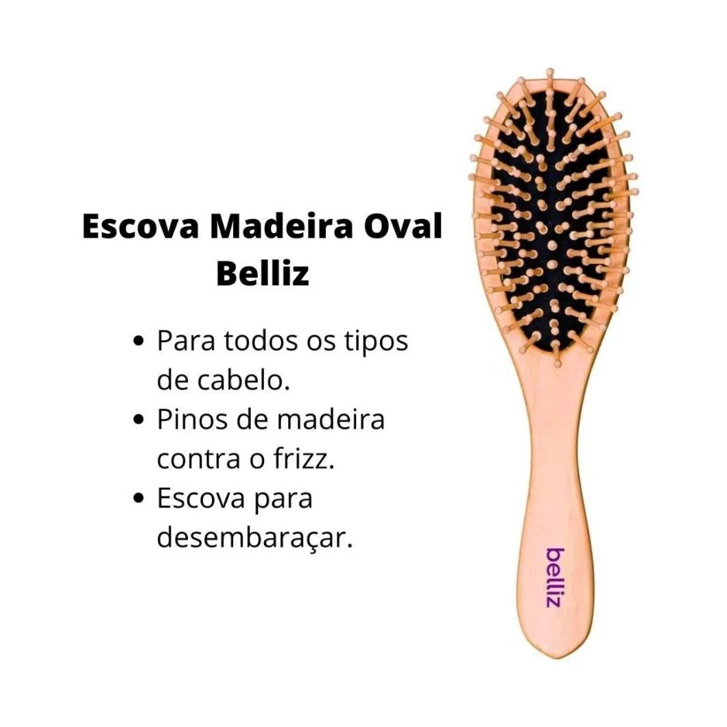 Escova Madeira Belliz Oval com Cerdas de Madeira Cód. 440