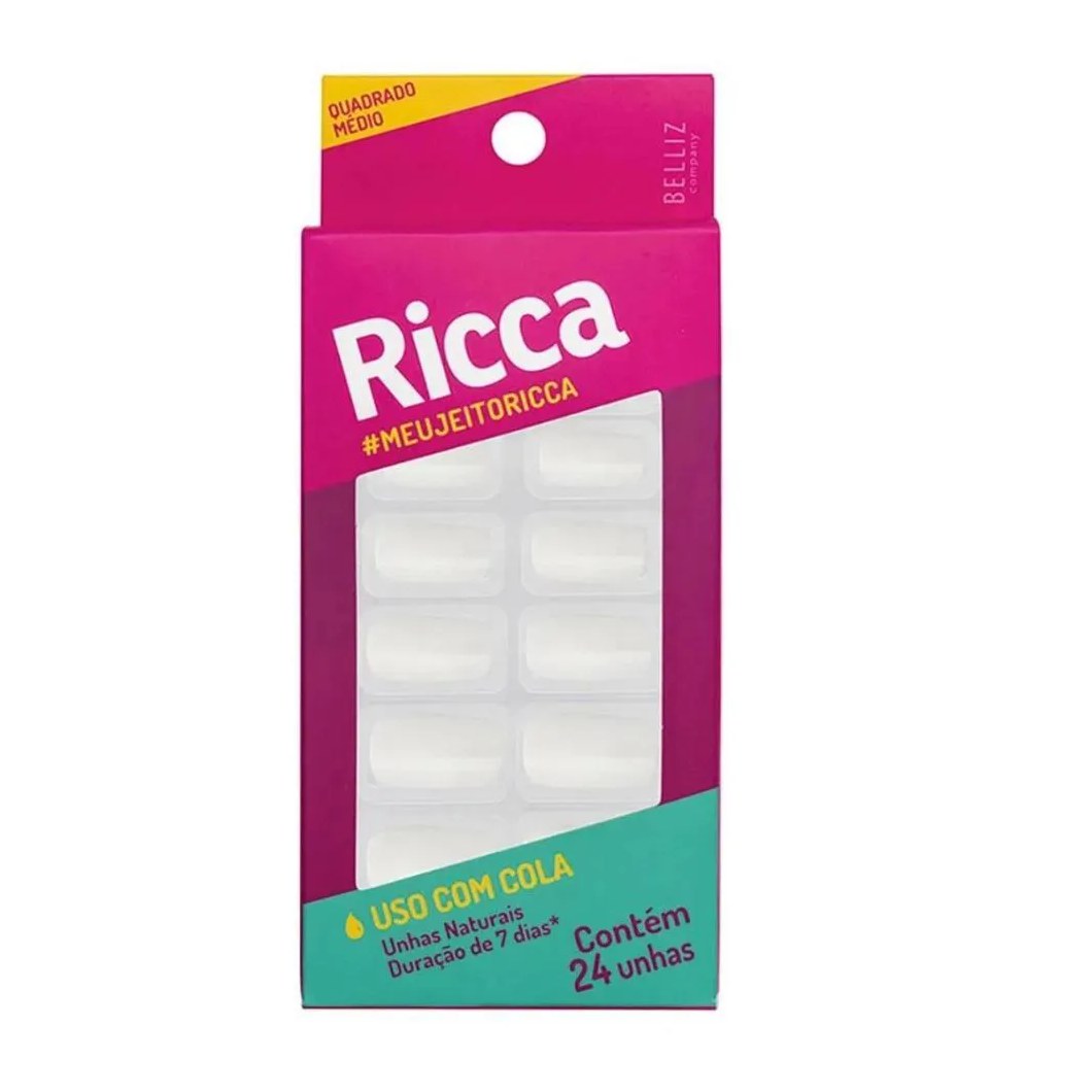 Unhas Postiças Naturais Ricca Belliz Quadrado Médio 1320