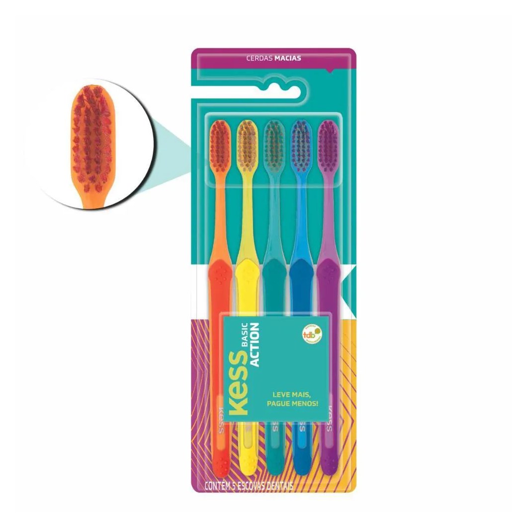 Escova Dental Kess Basic Action Macia C/5 Cód.2548