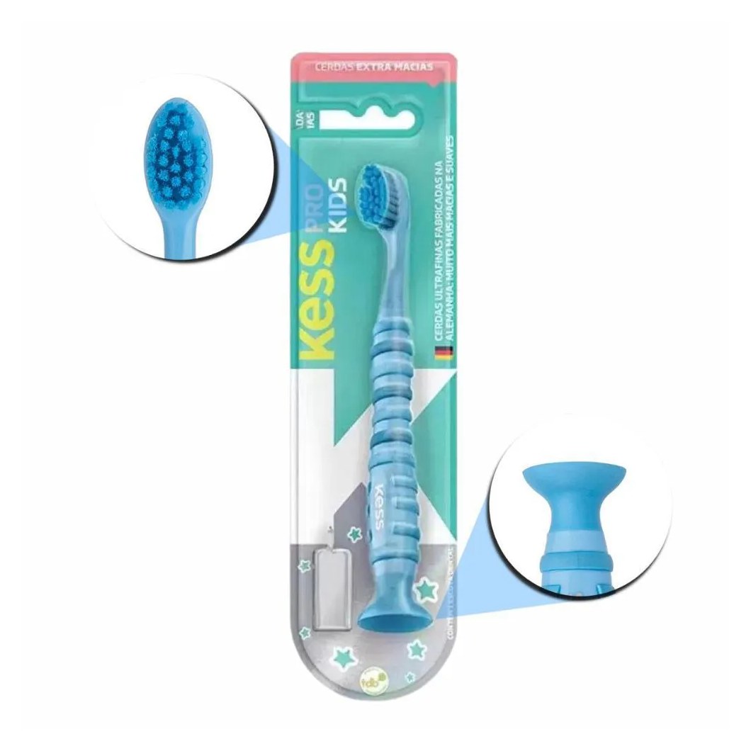 Escova Dental Kess Pro Kids com Ventosa Azul Cód.2067