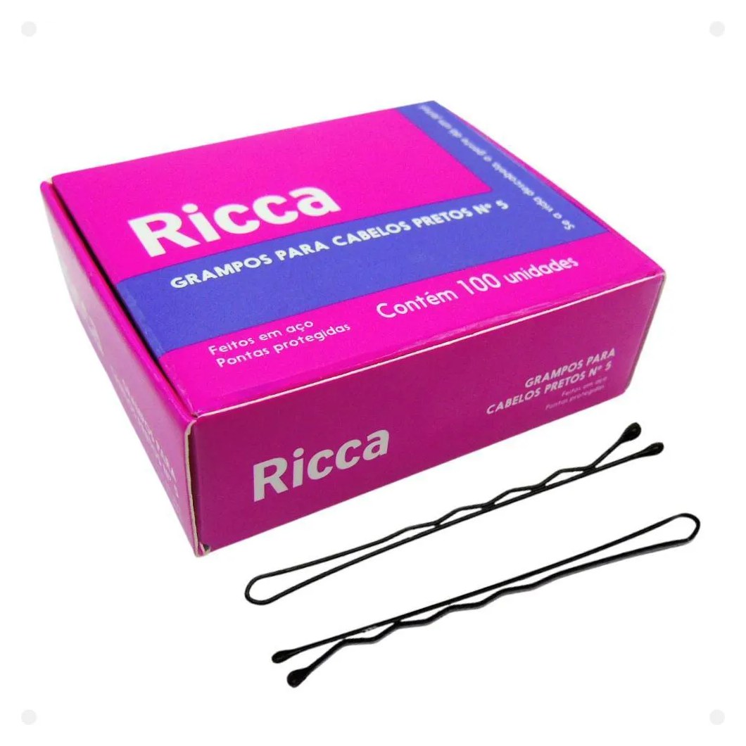 Grampos para Cabelos Pretos Ricca Nº 5 com 100 unidades Cód. 3107