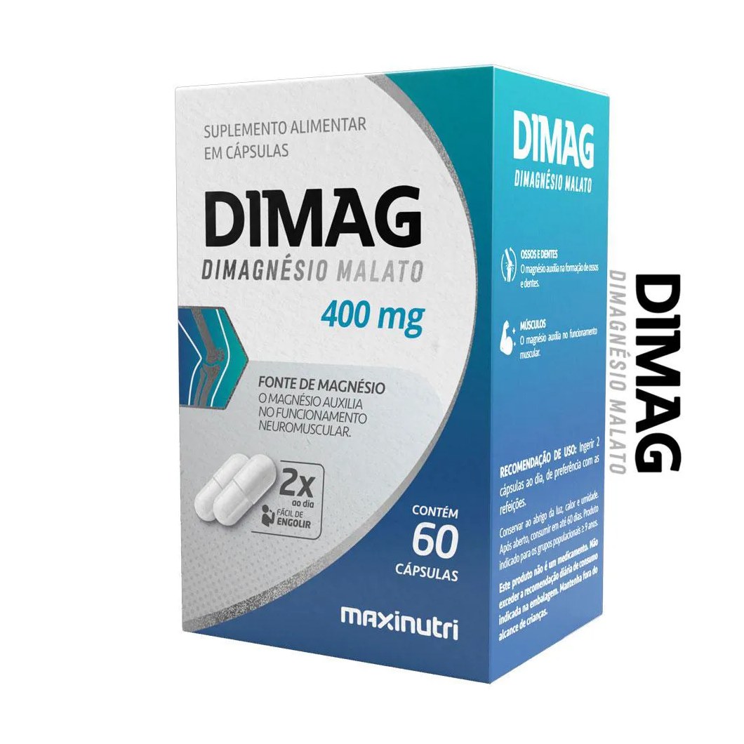 SUPLEMENTO MINERAL DIMAG DIMALATO DE MAGNéSIO 400MG 60 CáPS MAXINUTRI