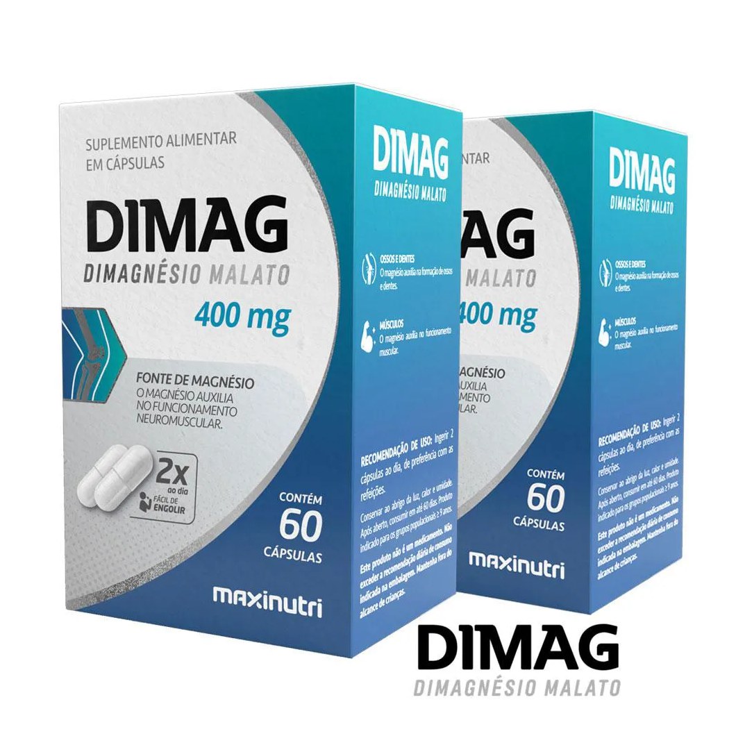 Kit 2 Dimag Dimalato de Magnésio 400mg 60 Capsulas Maxinutri
