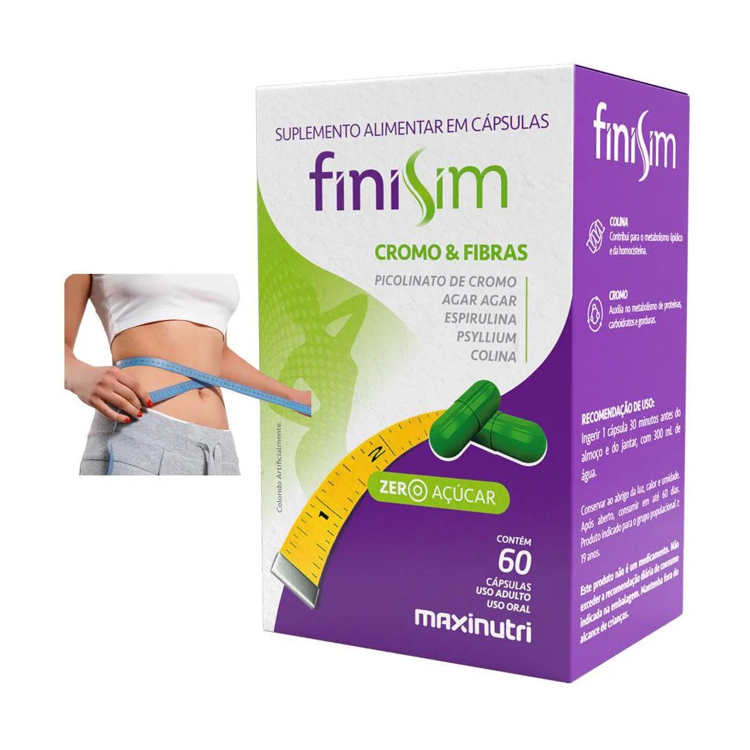 FINISIM CROMO COLINA ÁGAR ESPIRULINA E PSYLLIUM 60 CáPS MAXINUTRI