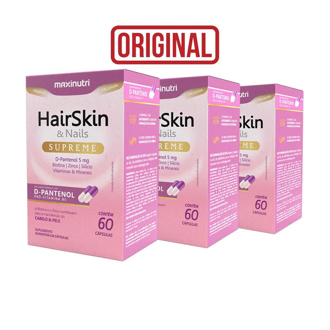 Kit 3 Hairskin Supreme D - Pantenol Biotina E Nutrientes 60 cápsulas Maxinutri