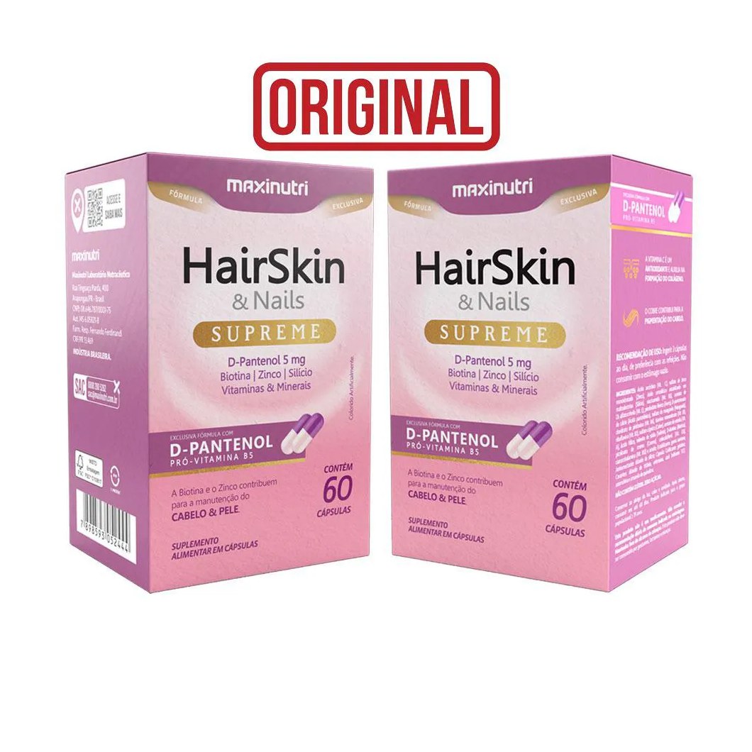 KIT 2 HAIRSKIN SUPREME D-PANTENOL BIOTINA E NUTRIENTES 60 CáPS MAXINUTRI