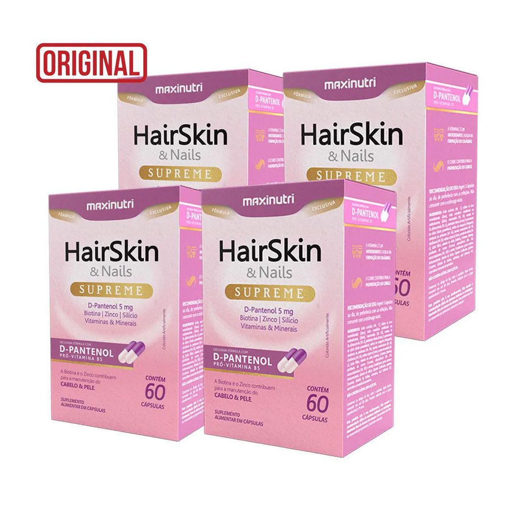 KIT 4 HAIRSKIN SUPREME D-PANTENOL BIOTINA E NUTRIENTES 60 CáPS MAXINUTRI