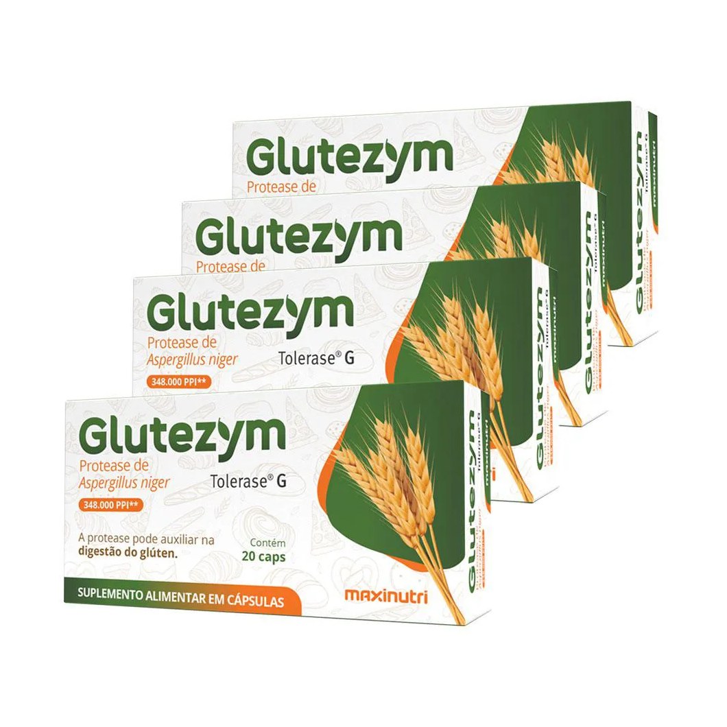 KIT 4 GLUTEZYM AUXILIA NA INTOLERâNCIA AO GLúTEN NãO CELíACA 20 CáPS MAXINUTRI