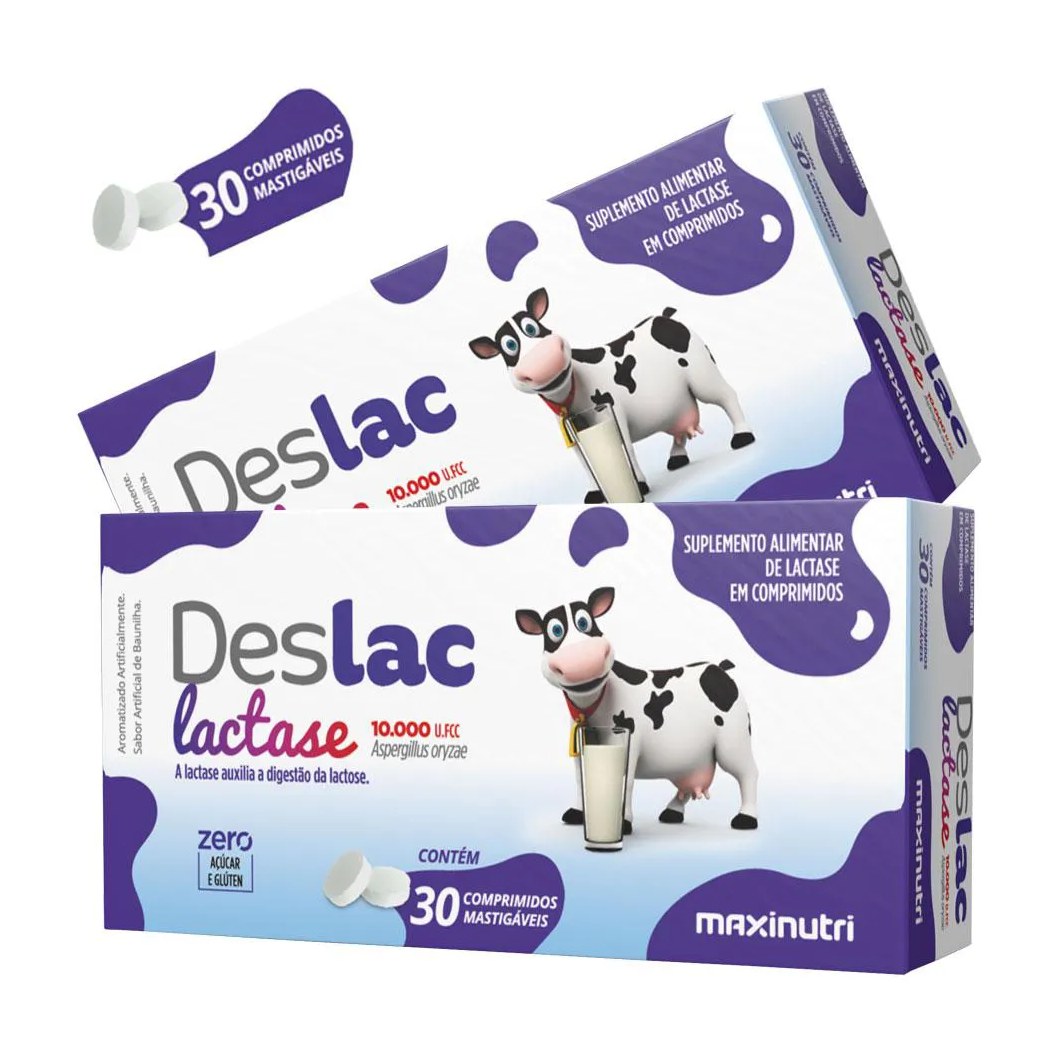 KIT 2 DESLAC LACTASE ENZIMA MASTIGáVEL 30 COMPRIMIDOS MAXINUTRI