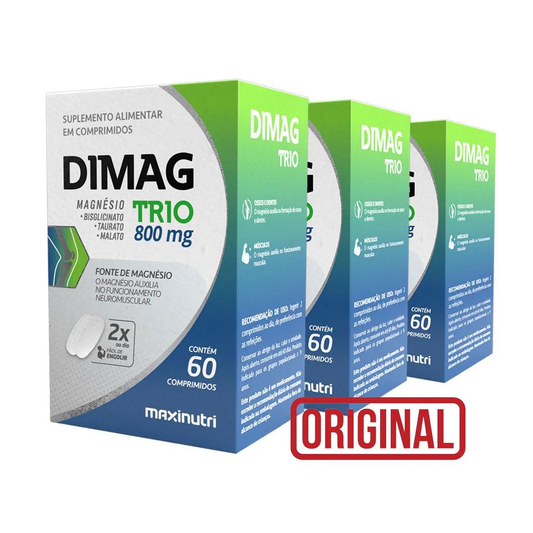 Kit 3 Dimag Trio Magnésio Bisglicinato Taurato E Malato 60 cápsulas Maxinutri