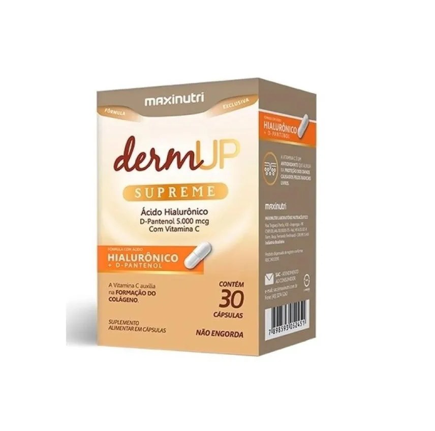 Dermup Supreme - Ácido Hialurônico / D-pantenol / Vitamina C (30 cápsulas) - Padrão: Único