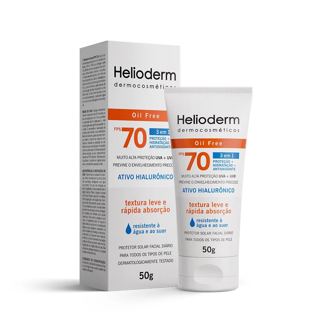 Protetor Solar Facial Helioderm FPS 70 Ativo Hialurônico 50g