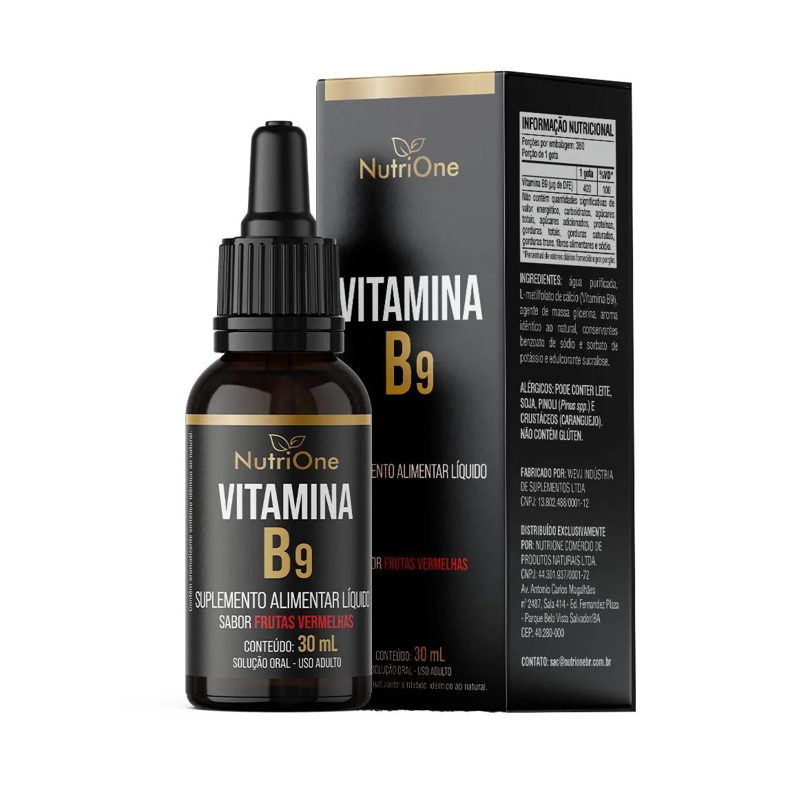 Metilfolato, Vitamina B9, L-Metilfolato de Cálcio Líquido 360 Doses de 1 Gota - Nutrione