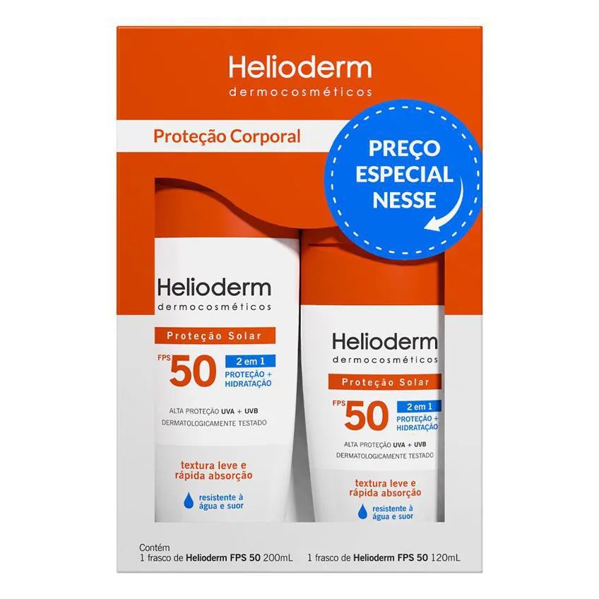 Kit Helioderm Suncare Protetor Solar Corporal FPS 50 com 200ml + 120ml