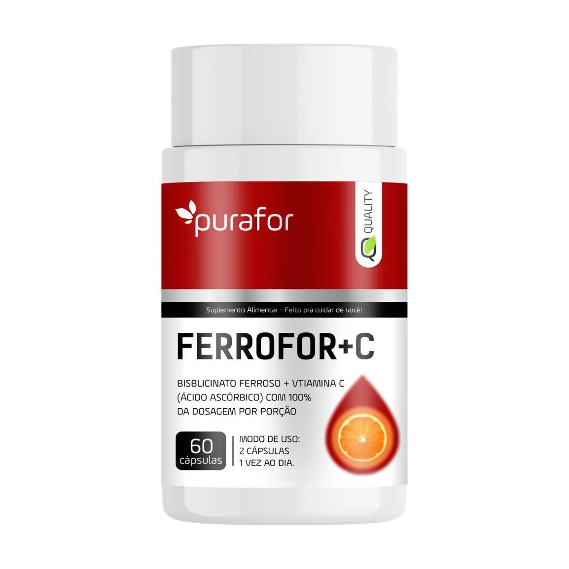 Ferrofor + Vitamina C Purafor Quality Suplemento de Ferro com Alta Absorção 60 cápsulas
