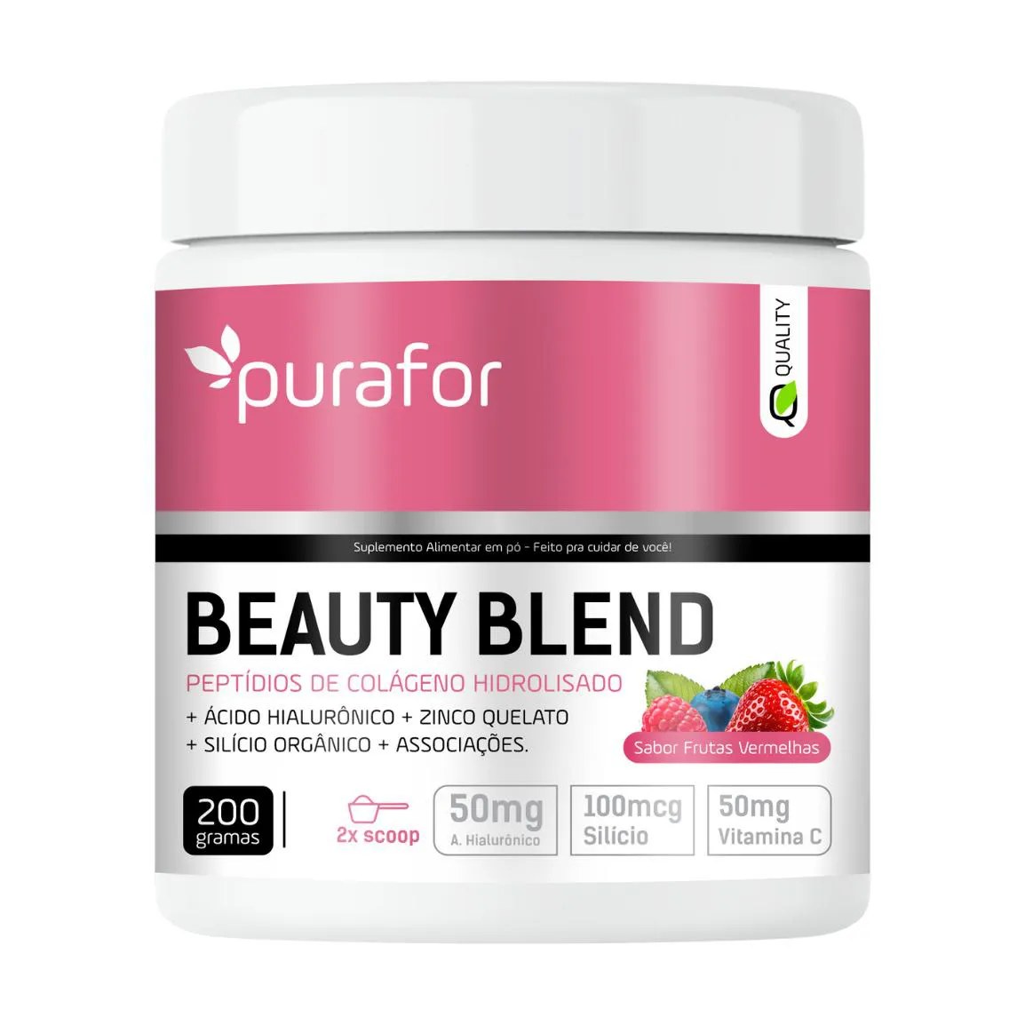 Colágeno Hidrolisado com Ácido Hialurônico, Vitamina C, Zinco, Biotina Beauty Blend Purafor Quality Saúde e Beleza 200g