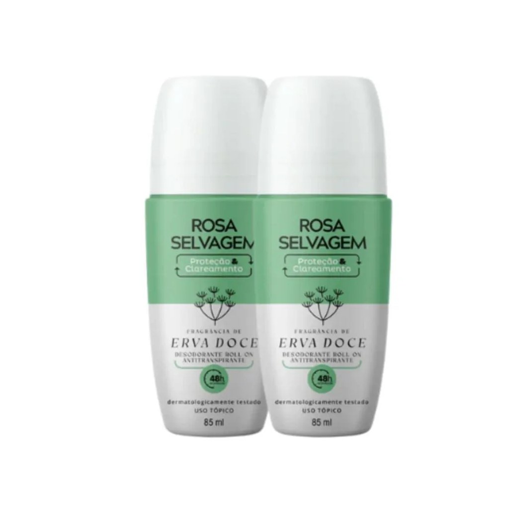Kit 2 Desodorantes Roll-on Clareador Rosa Selvagem Erva Doce 85ml