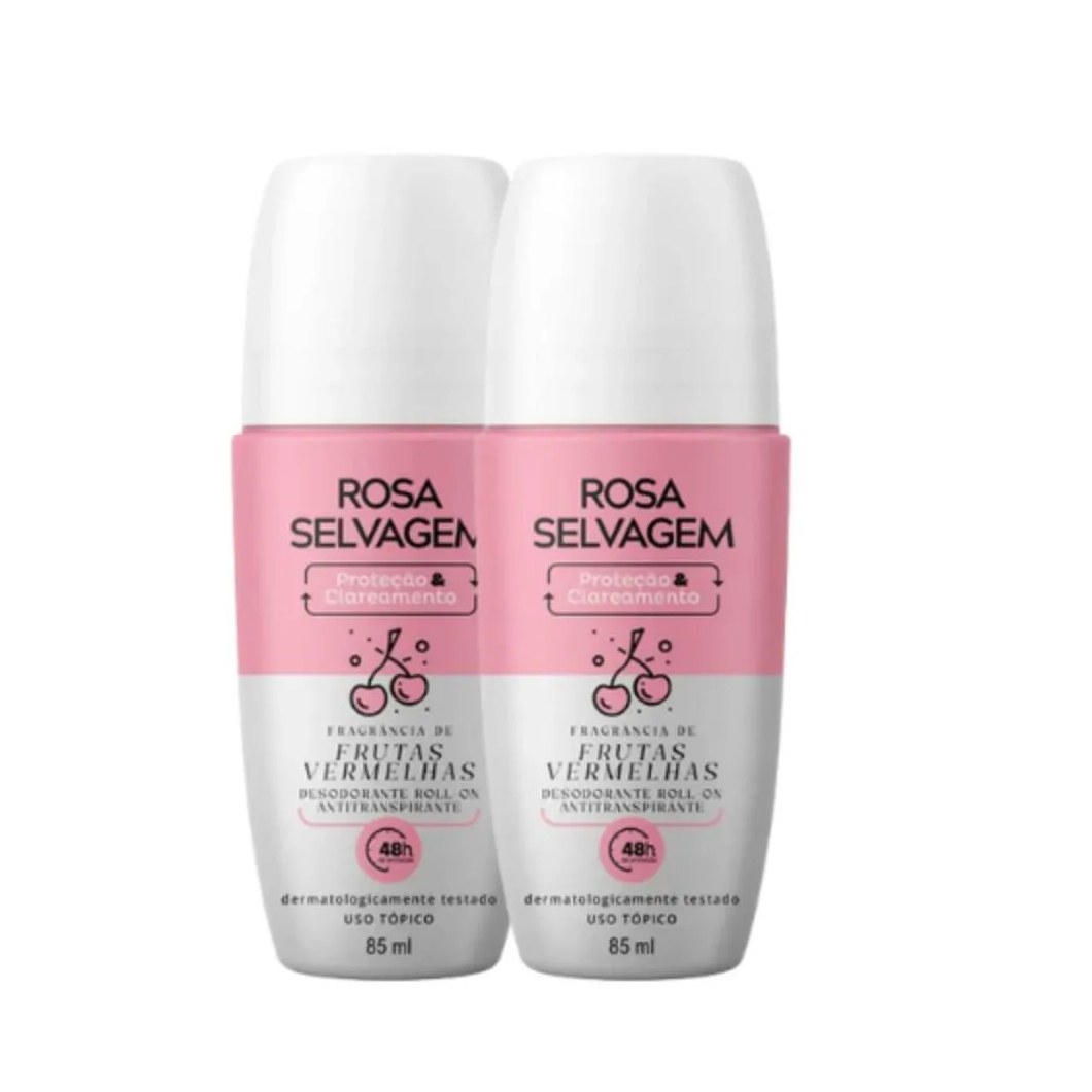 Kit 2 Desodorantes Roll-on Clareador Rosa Selvagem Frutas Vermelhas 85ml