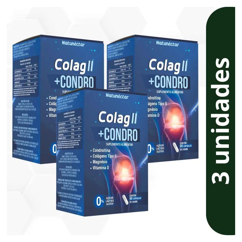 KIT COLáGENO TIPO II + CONDRO 500MG NATUNéCTAR - 3 UNID (180 CáPSULAS)