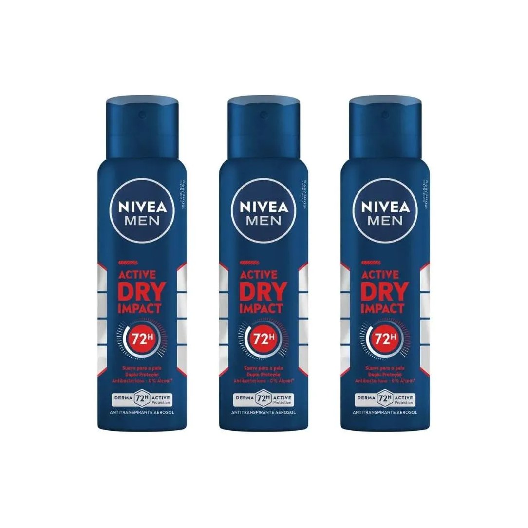 Desodorante Aero Nivea 150ml Masc Dry Impact - Kit C / 3un
