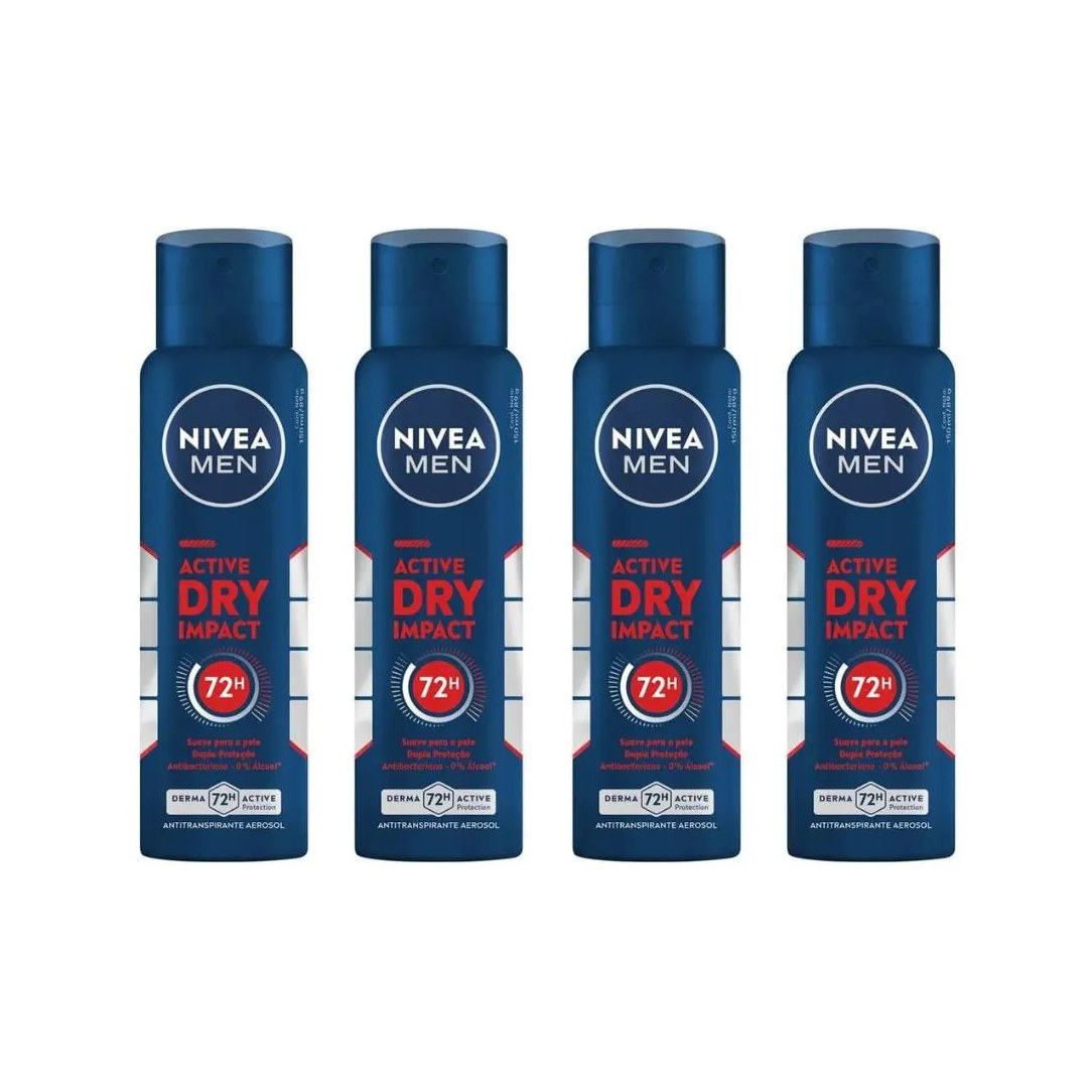 Desodorante Aero Nivea 150ml Masc Dry Impact - Kit C / 4un