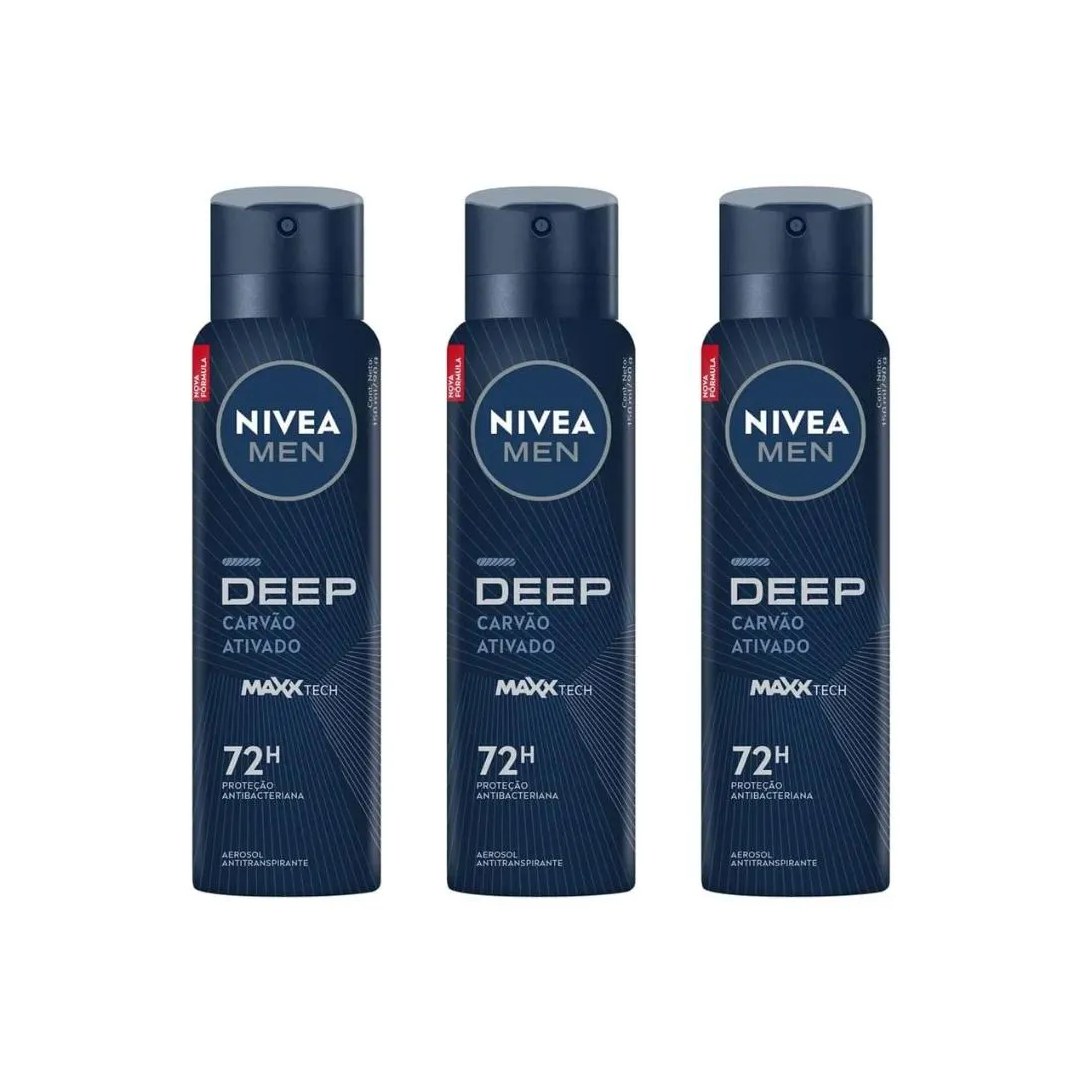 Desodorante Aero Nivea 150ml Masc Deep Carvao Atv - Kit C / 3un