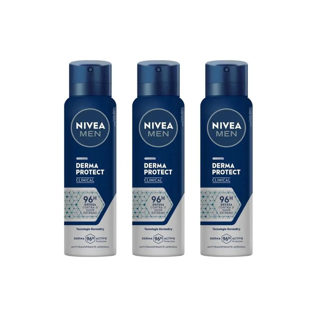 Desodorante Aero Nivea 150ml Masc Clin Derma Prot - Kit C / 3un