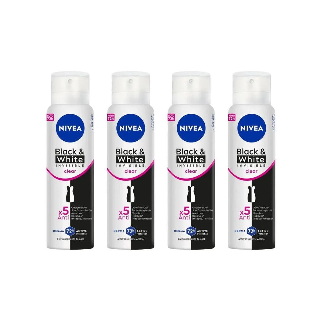 Desodorante Aero Nivea 150ml Fem Invisible Black e White - 4un