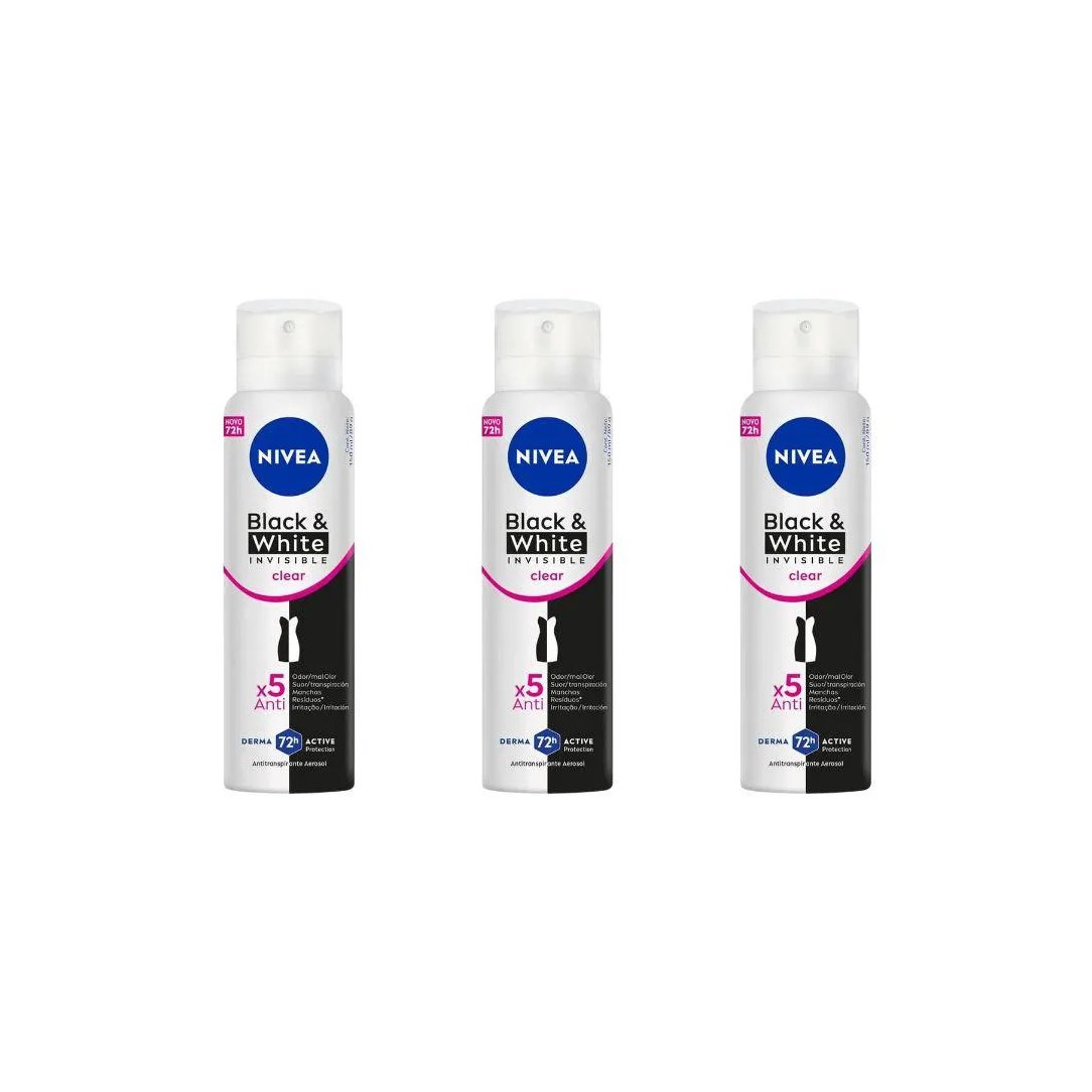 Desodorante Aero Nivea 150ml Fem Inv Black e White - Kit C / 3un