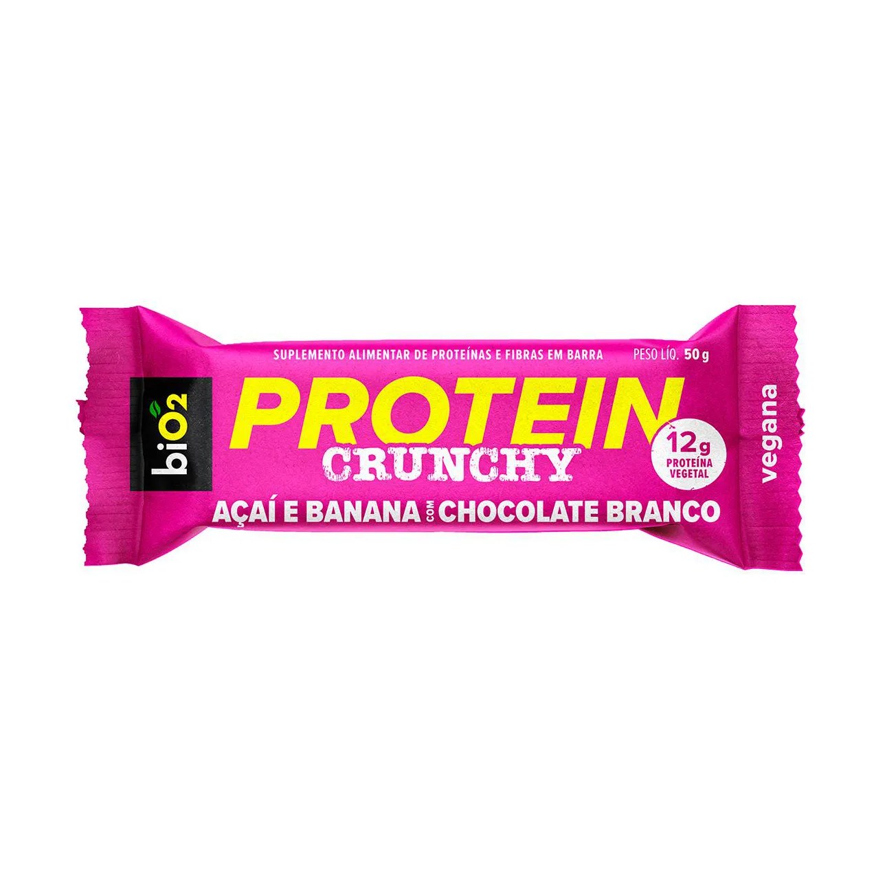Barra de Proteína Vegana Bio2 Protein Crunchy Açaí e Banana com Chocolate Branco 50g