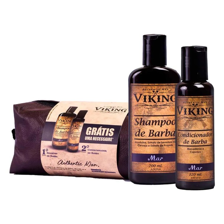 Kit Necessaire + Shampoo + Condicionador de Barba Linha Mar Viking
