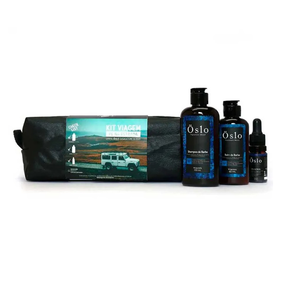 Kit Necessaire + Shampoo + Balm + Óleo de Barba Linha Oslo Viking
