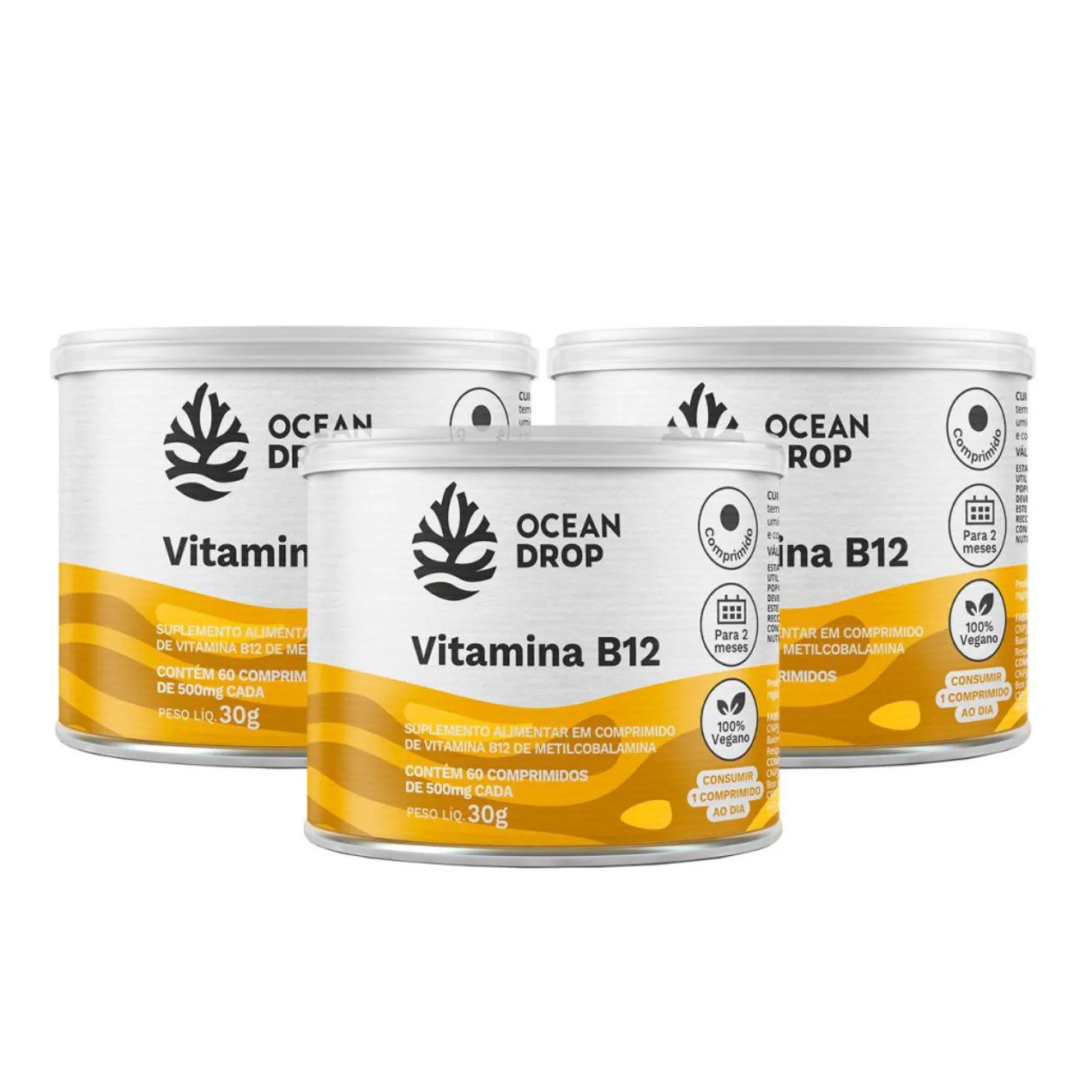 3x Vitamina B12 9,64mg Ocean Drop 60 Tabletes sem Sabor