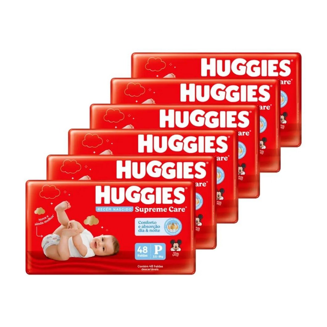Fralda Descartável Huggies Supreme Care Tamanho P - 6 Pacotes com 48 Fraldas - Total 288 Tiras